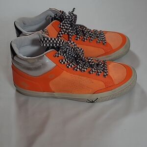 Ross & snow neon orange silver metallic distressed sneakers size 8 zip up